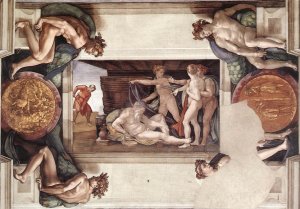 Drunkenness of Noah with Ignudi and Medallions by Oil Painting Reproduction